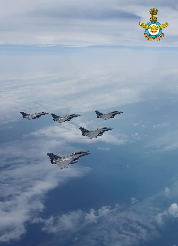 New Rafale fighter aircraft flying over Indian air space