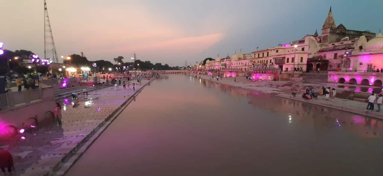 Beautiful evening at the ghat of Saryu river 