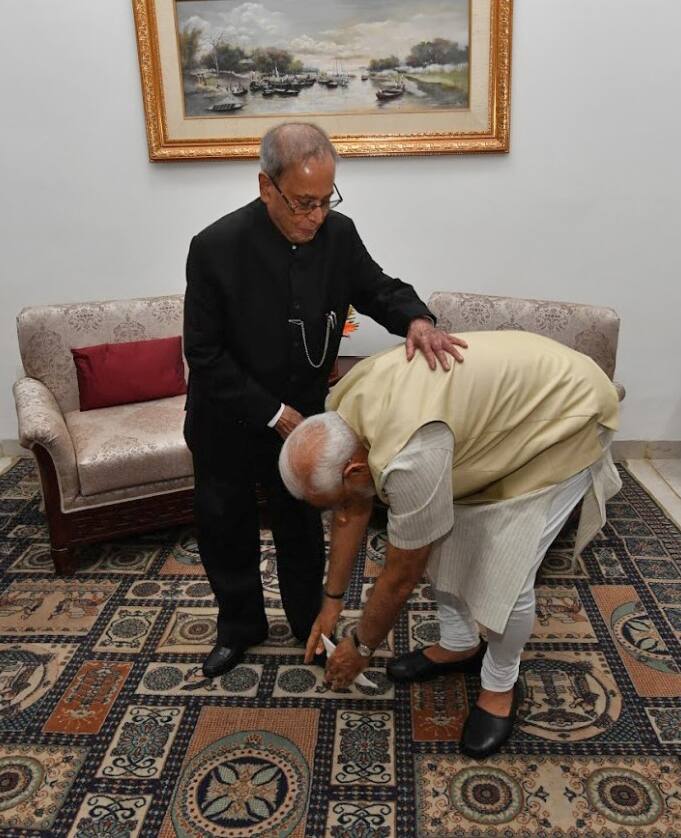 Prime Minister Narendra Modi with former President Pranab Mukherjee (2)