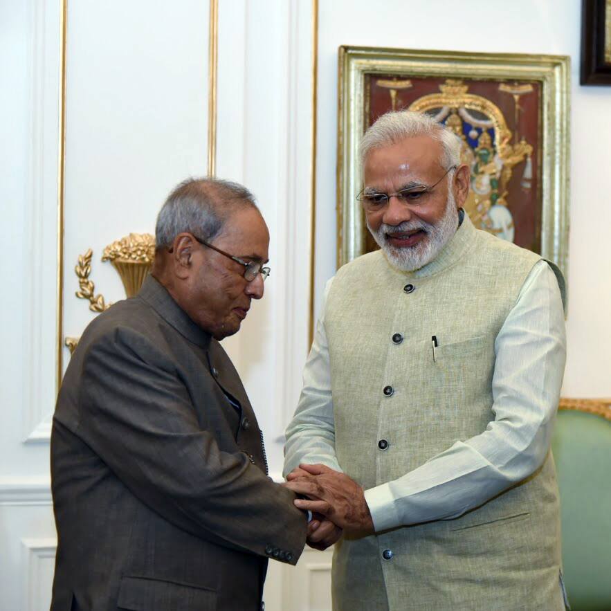 Prime Minister Narendra Modi with former President Pranab Mukherjee (1)