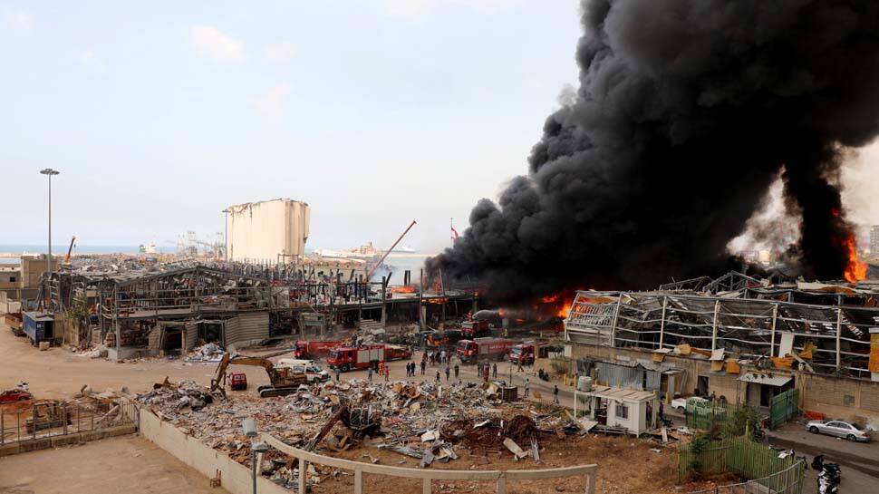 Big fire at Beirut port rattles residents a month after huge explosion