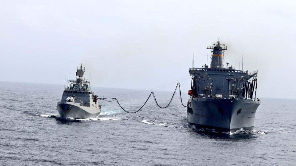 Indian warship INS Talwar undertakes refuelling with US Navy tanker in Arabian Sea