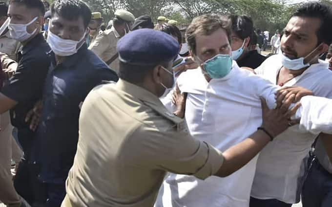 Rahul Gandhi pushed on ground, allegedly assaulted by cops and detained en route to Hathras 