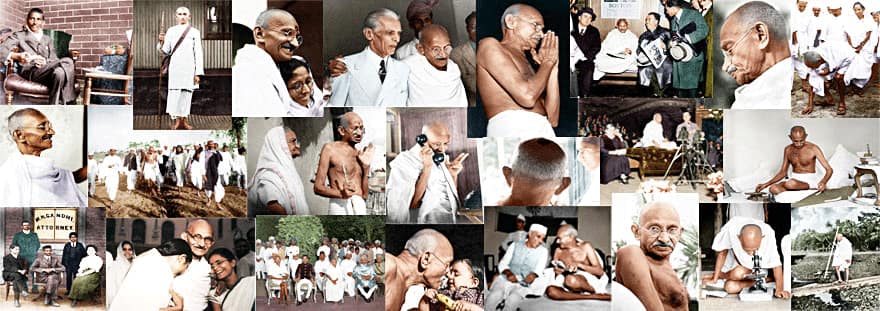 Collage of Mahatama Gandhi's colorful pictures