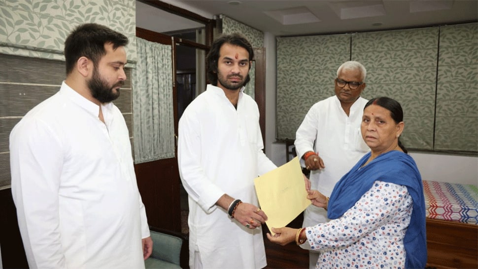 Bihar elections: RJD leader Tej Pratap Yadav receives party&#039;s symbol from mother Rabri Devi