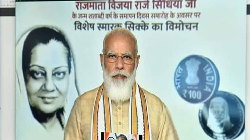 PM Narendra Modi releases Rs 100 coin on birth centenary of Rajmata Vijaya Raje Scindia