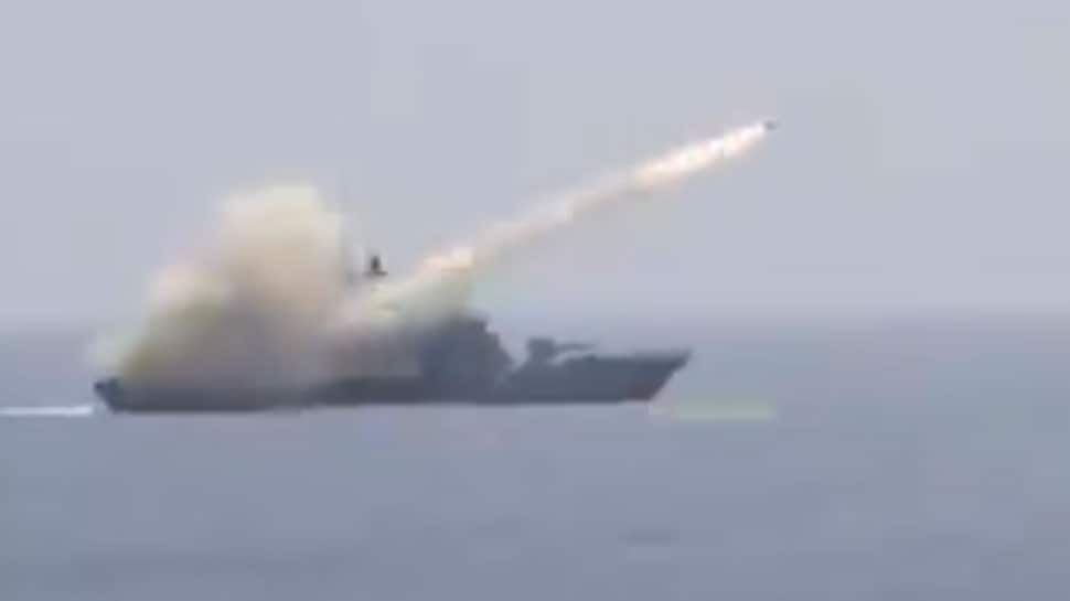 Indian Navy&#039;s anti-ship missile launched by INS Prabal sinks target with clinical precision - WATCH