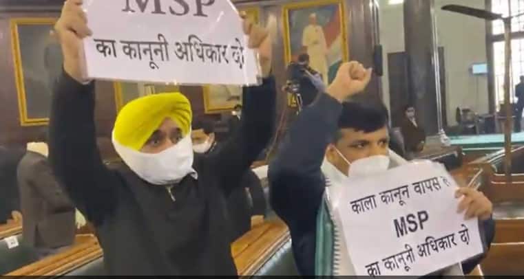 AAP members Sanjay Singh, Bhagwant Mann raise slogans in Parliament, ask PM Narendra Modi to repeal new farm laws