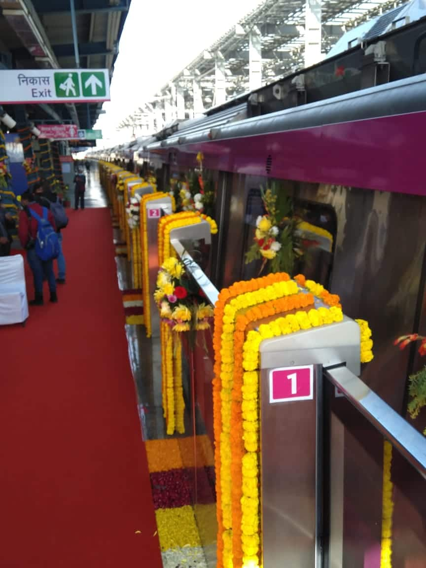 The station and train were decorated for the inauguration 