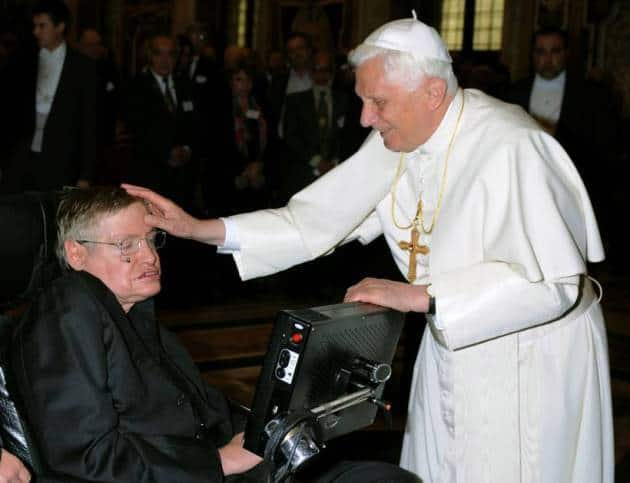 Stephen Hawking was greeted by Pope Benedict XVI during a meeting of science academics at the Vatican