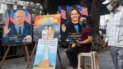 Painting of Joe Biden and Kamala Harris in Mumbai