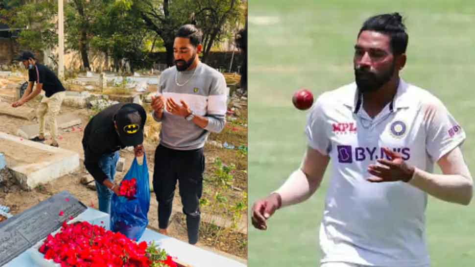 Mohammed Siraj went straight to his father's grave after arriving back from Australia. (Source: Twitter)