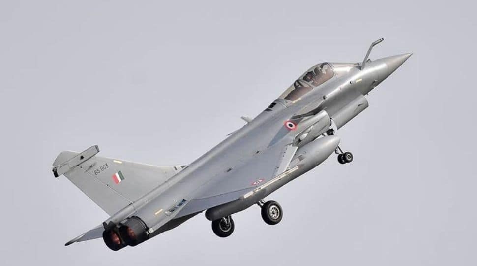 Indian Air Force's flagship aircraft Rafale flies over the Yelahanka air base in Bengaluru at the 13th edition of the Aero India show.