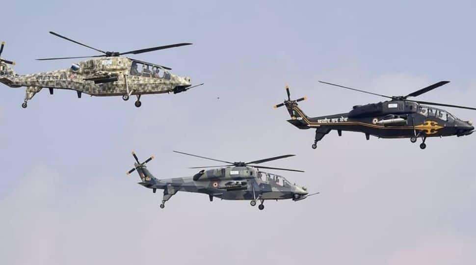 Indian Air force's Light Combat Helicopters were displayed during the air show at Yelahanka air base in Bengaluru. 