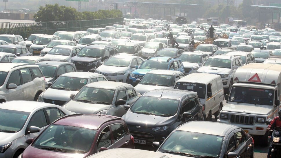 A heavy traffic jam was caused by protests in Gurugram.