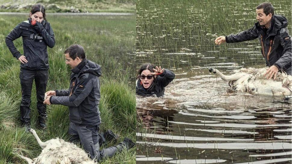 When 'Monica' Courteney Cox with Bear Grylls  