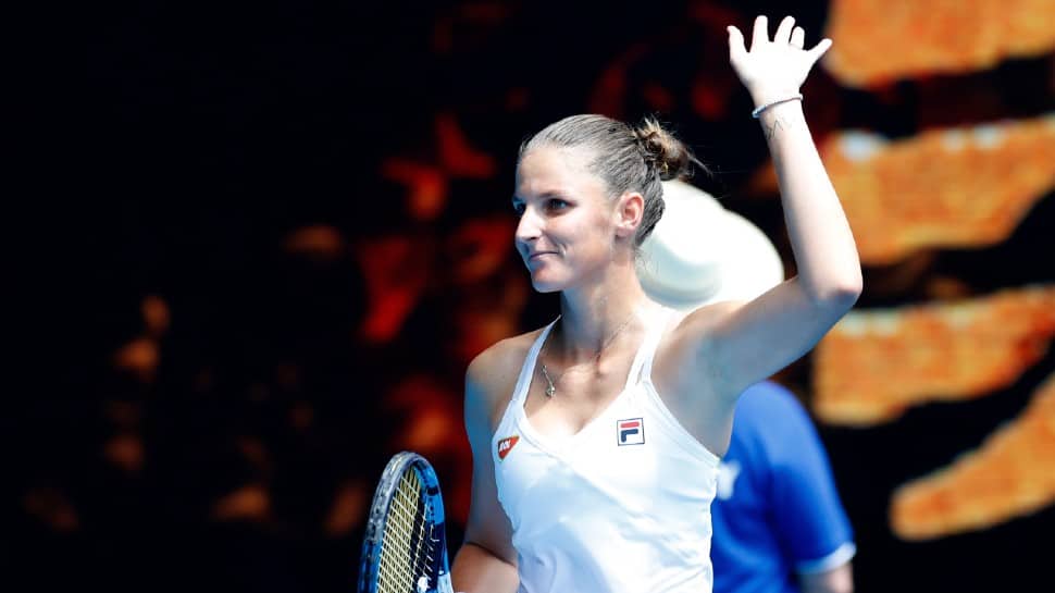 Karolina Pliskova from Czech Republic exults after her win over Danielle Rose Collins of the US in the Australian Open 2021 second round. (Photo: Reuters)
