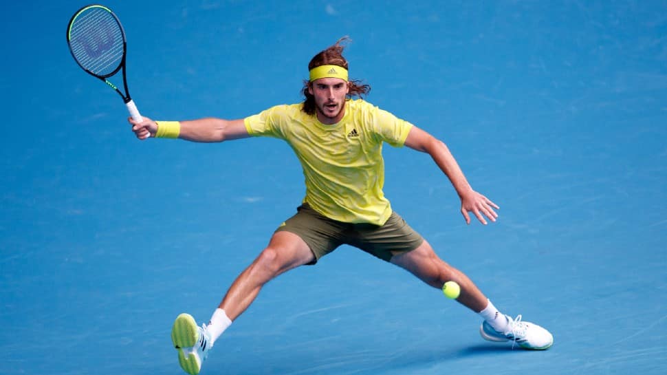 Stefanos Tsitsipas of Greece returns to Thanasi Kokkinakis of Australia in their marathon second round match at Australian Open 2021. (Source: Twitter)