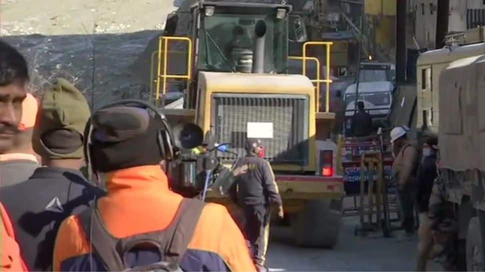 Heavy machinery at tunnel near Joshimath