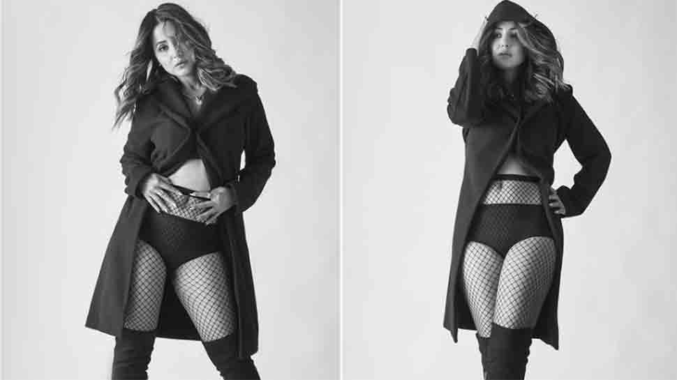 Hina Khan&#039;s latest monochrome photos in black bikini, fishnet stockings will leave you distracted 