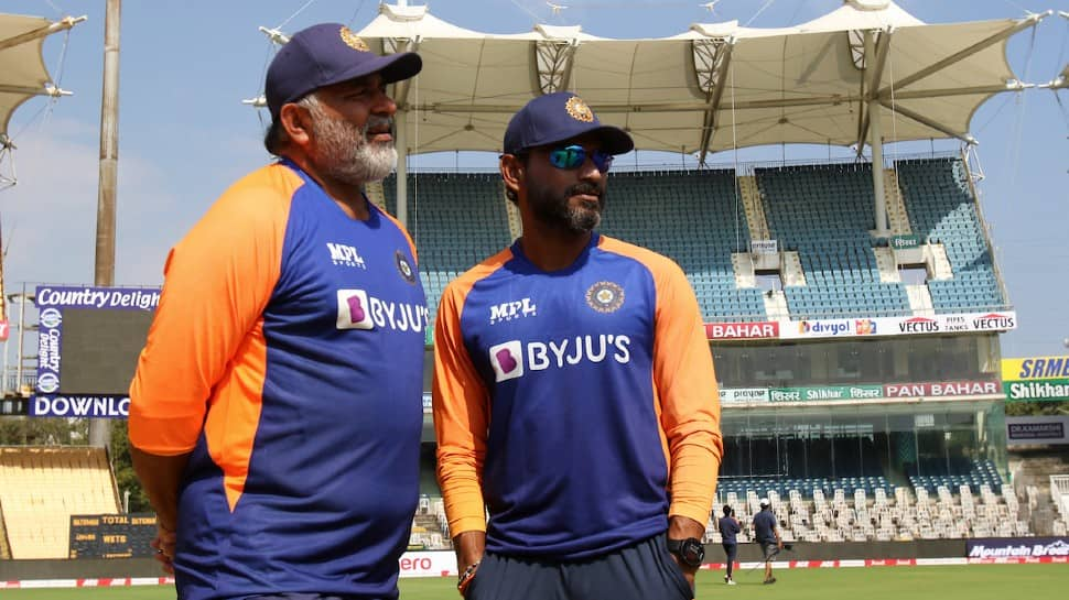 Team India bowling coach Bharat Arun (left) with fielding coach R. Sridhar during a training session in Chennai. (Photo: BCCI)