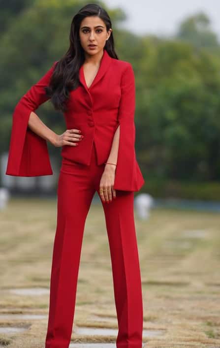 Be a boss lady in red pantsuit