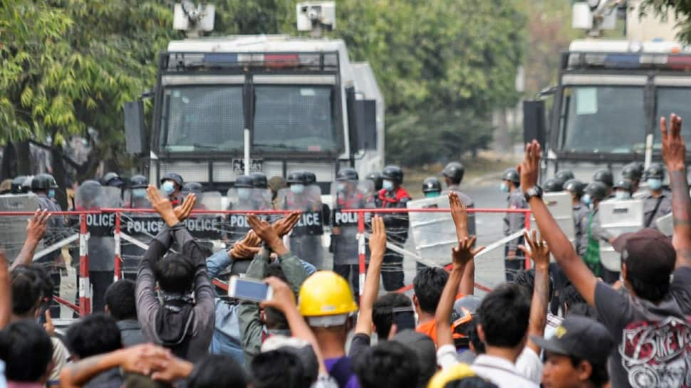 The police are using water canons to disperse protestors