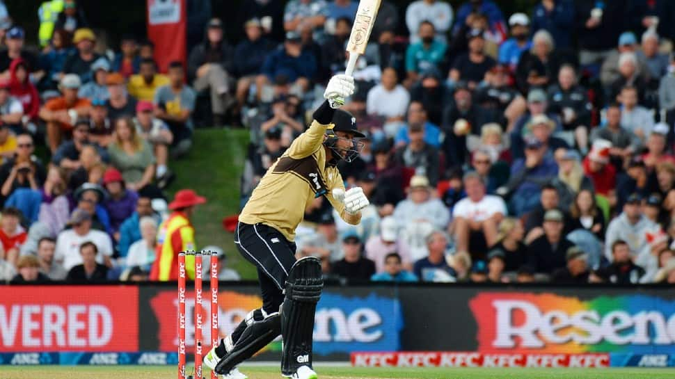 NZ's Devon Conway en route to scoring an unbeaten 99 in the first T20 against Australia in Christchurch. (Source: Twitter)