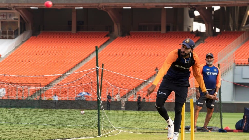 Indian paceman Mohammed Siraj bowls during a practice session in Motera. (Photo: BCCI)