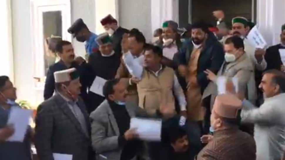 Himachal Pradesh governor &#039;manhandled&#039; in Assembly complex, FIR against 5 suspended Congress MLAs: WATCH