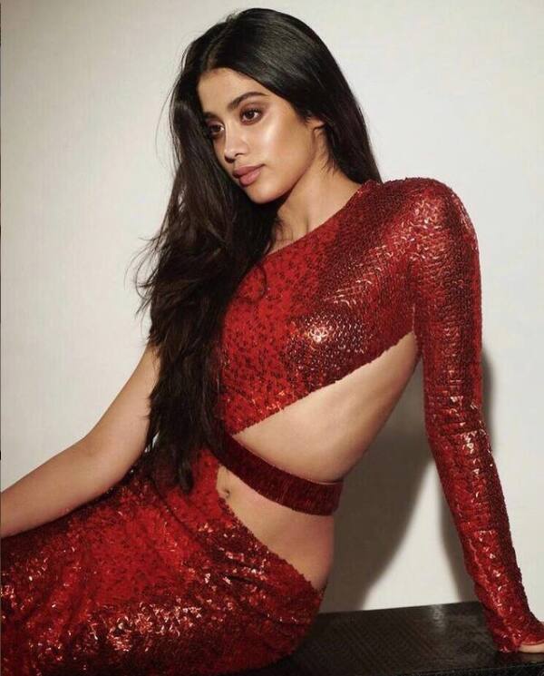 Janhvi Kapoor looks smouldering in red shimmery cut out dress