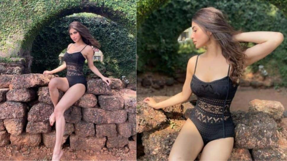 Mouni Roy looks smouldering in a lacy black monokini!