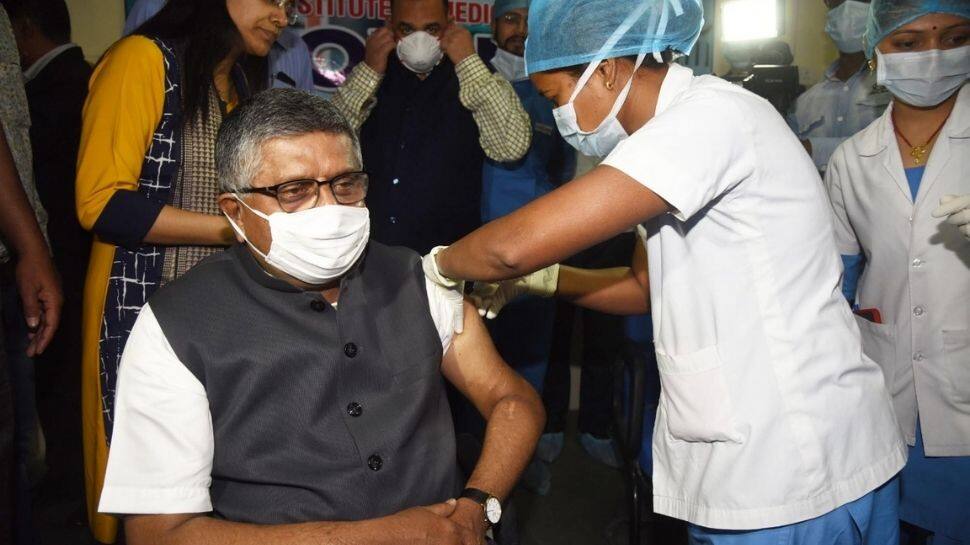 Union Minister Ravi Shankar Prasad receives COVID-19 vaccine