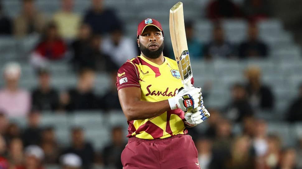West Indies captain Kieron Pollard winds up to smash a six in the first T20 against Sri Lanka. (Source: Twitter)