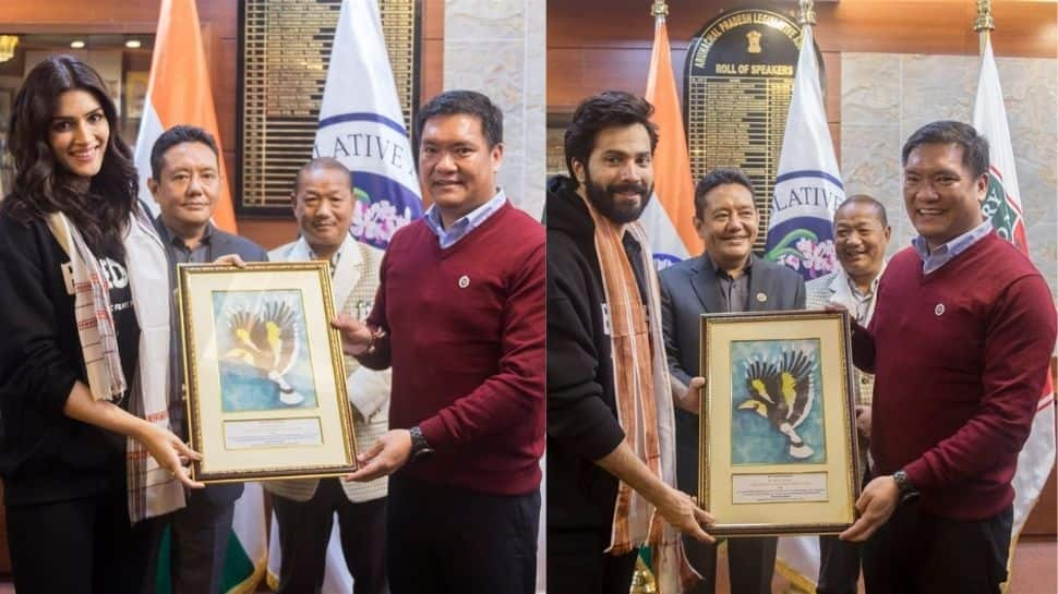 Ahead of ‘Bhediya’ shoot, Varun Dhawan and Kriti Sanon meet Arunachal Pradesh CM Pema Khandu