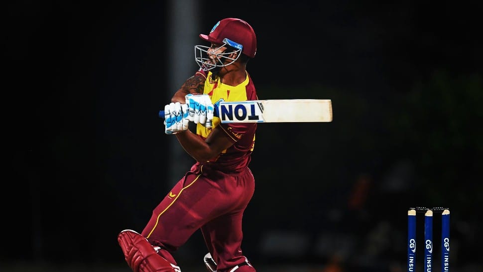 West Indies opener Lendl Simmons smashes a boundary in the third T20 against Sri Lanka. (Source: Twitter)
