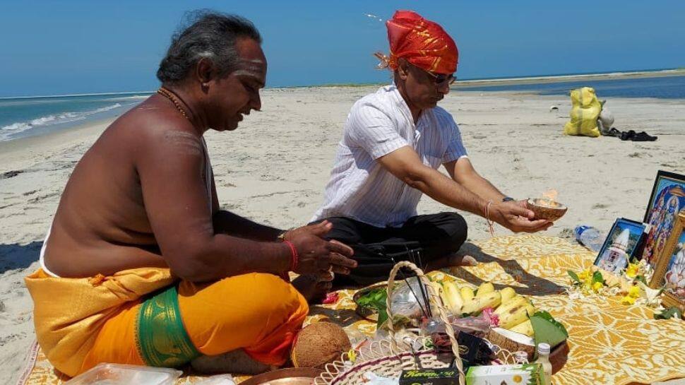 Indian envoy Gopal Baglay offers prayers at Ram Setu in Sri Lanka