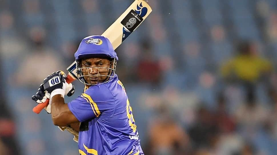 Sri Lanka Legends opener Sanath Jayasuriya is dismissed in the Road Safety World Series final against India Legends. (Source: Twitter)