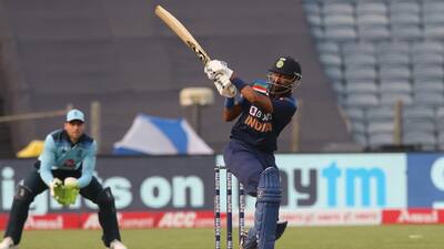 Krunal Pandya in action during his maiden ODI