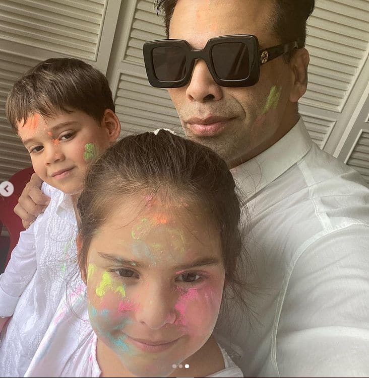 Karan Johar celebrates Holi with his children