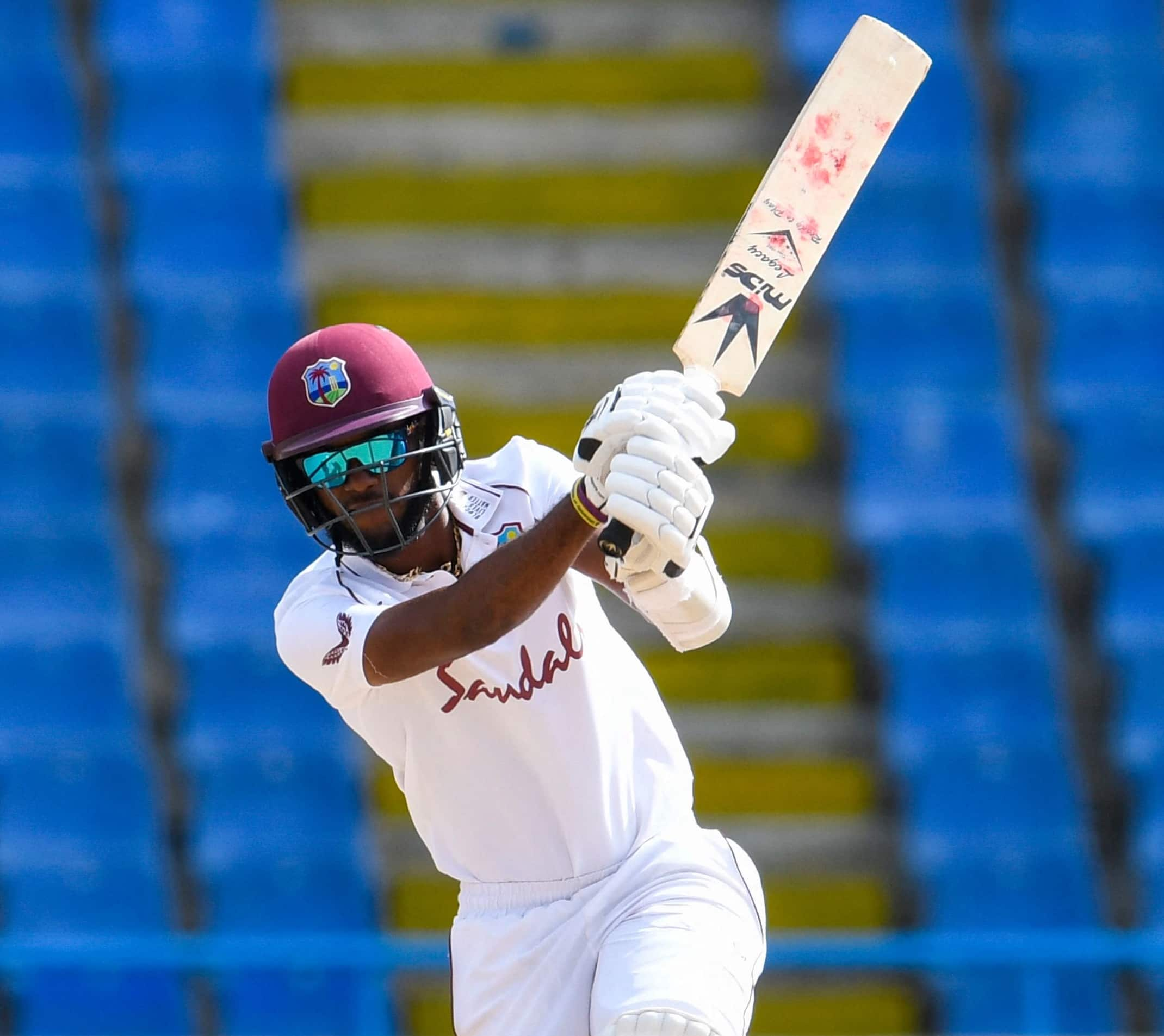 WI skipper Kraigg Brathwaite on his way to scoring an unbeaten 99 on opening day of the second Test against Sri Lanka. (Photo: Cricket West Indies)