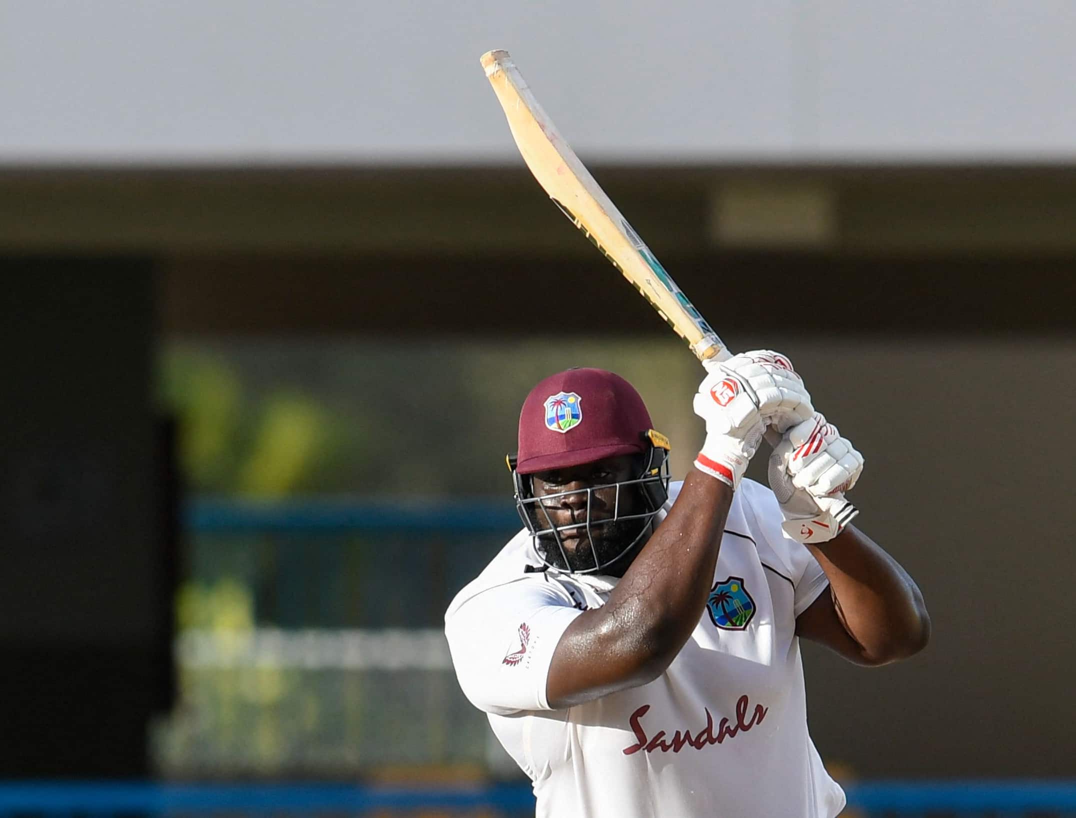 West Indies all-rounder Rahkeem Cornwall en route to scoring unbeaten 43 on Day 1 of second Test against Sri Lanka. (Photo: Cricket West Indies)