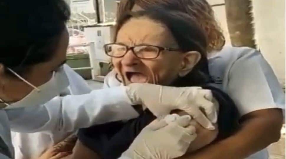 Elderly woman scares nurses while getting injected, video goes viral