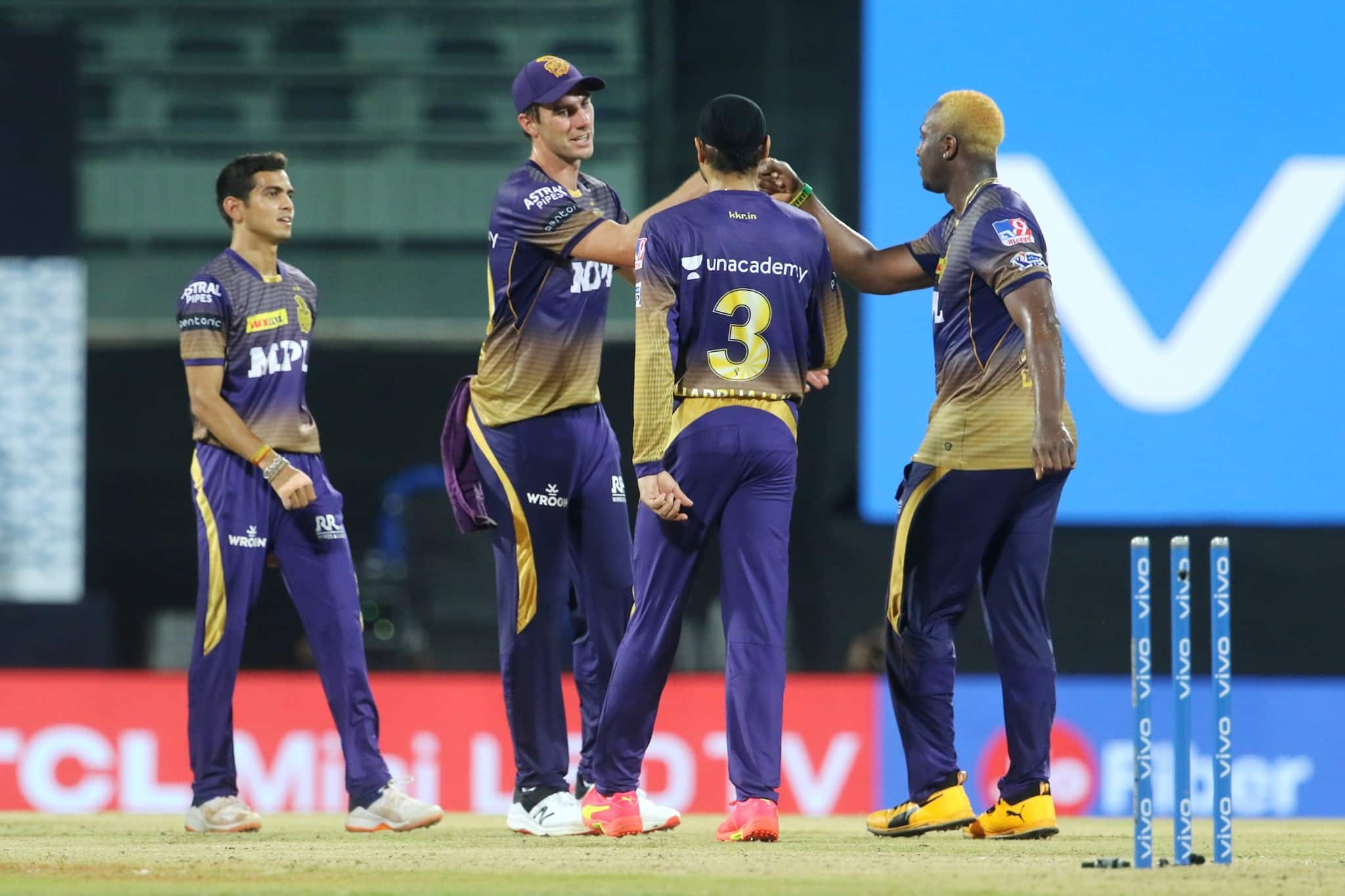 Kolkata Knight Riders paceman Pat Cummins celebrates after picking up a wicket against Sunrisers Hyderabad in Chennai. (Photo: IPL)