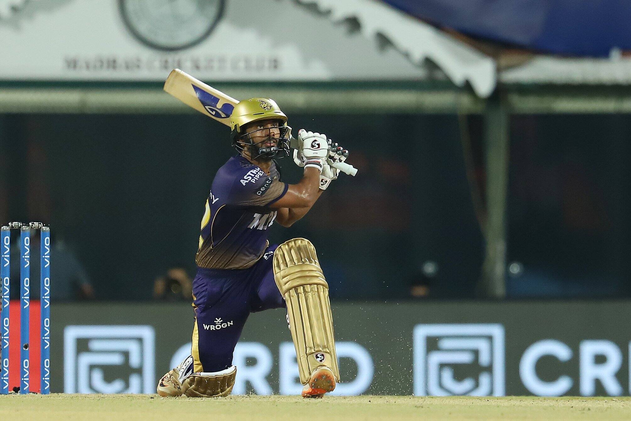 Kolkata Knight Riders batsman Rahul Tripathi smashes a boundary on his way to scoring 53 against Sunrisers Hyderabad in Chennai. (Photo: IPL)