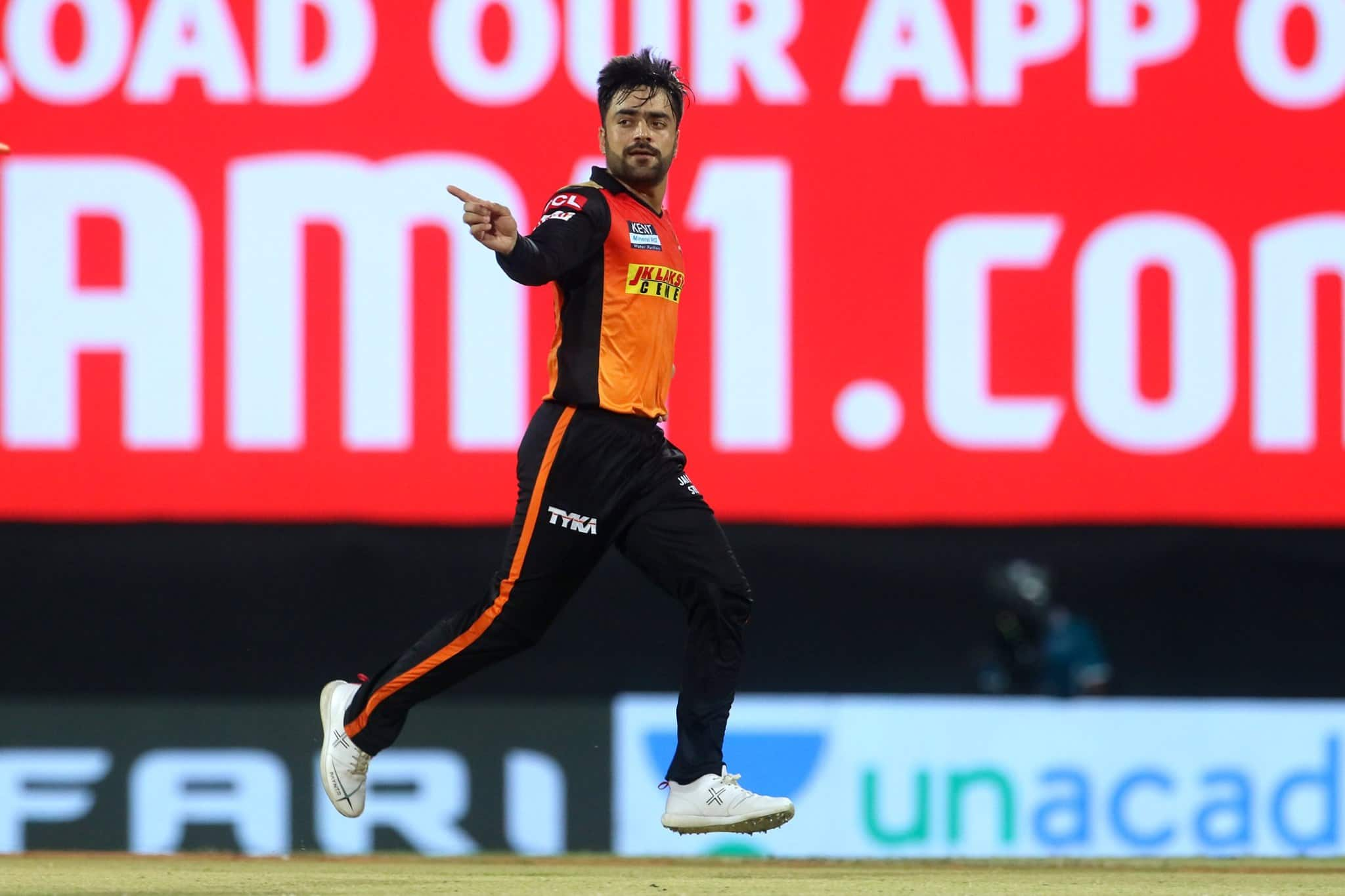 Sunrisers Hyderabad leg-spinner Rashid Khan celebrates after picking up a wicket against Kolkata Knight Riders. (Photo: IPL)