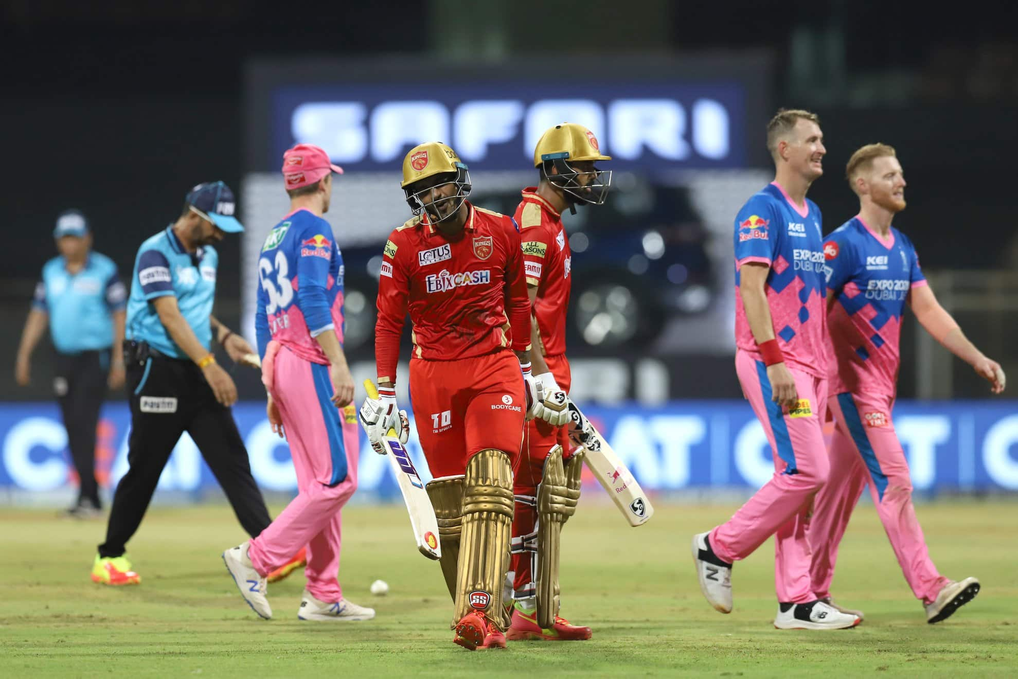 Punjab Kings batsman Deepak Hooda (centre) is disappointed after getting dismissed for 64 against Rajasthan Royals in their IPL 2021 tie. (Photo: IPL)