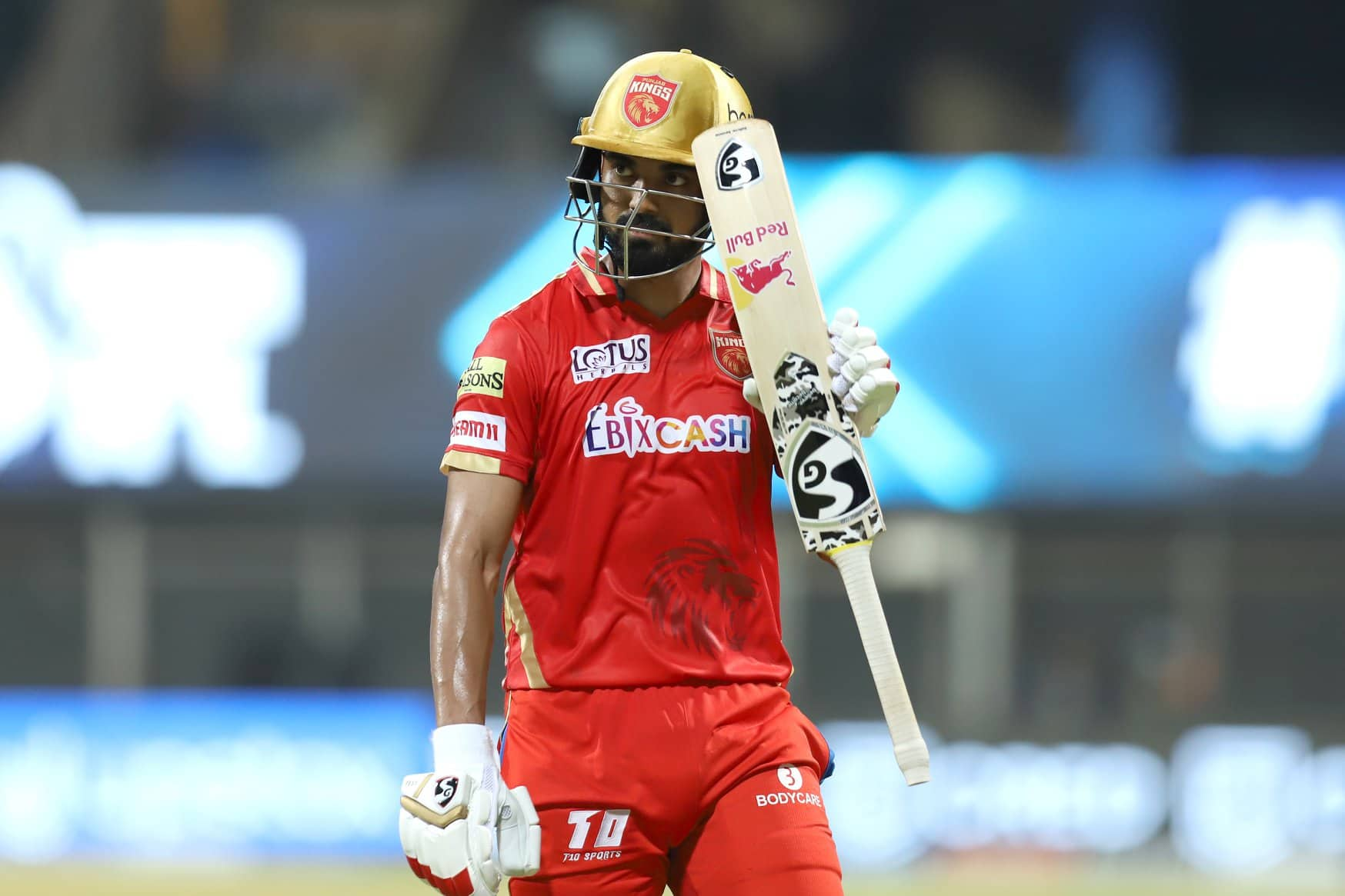 Punjab Kings captain KL Rahul acknowledges the cheers after completing a half-century against Rajasthan Royals in Mumbai. (Photo: IPL)