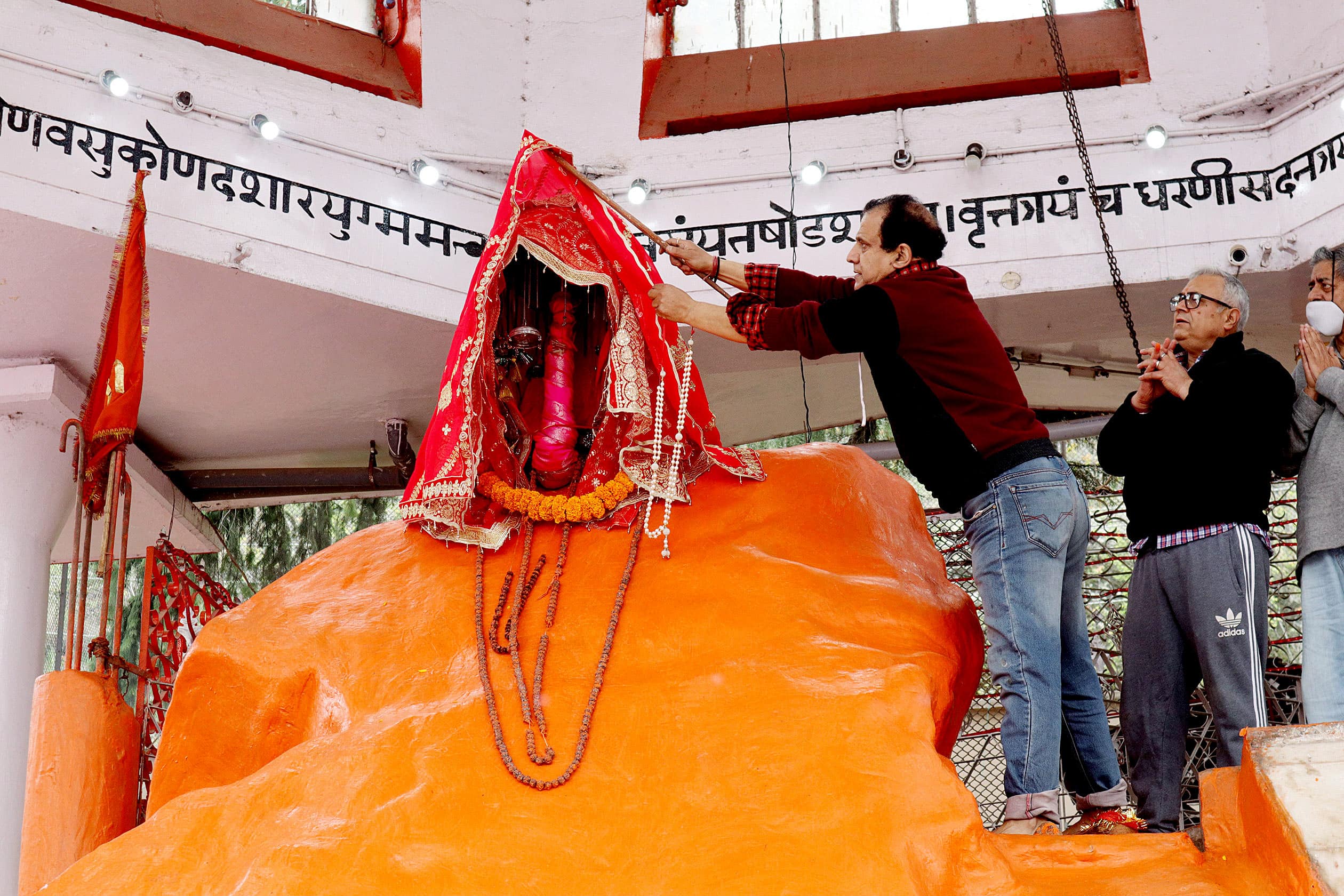 Devotees offer prayers at Sharika Temple in Kashmir