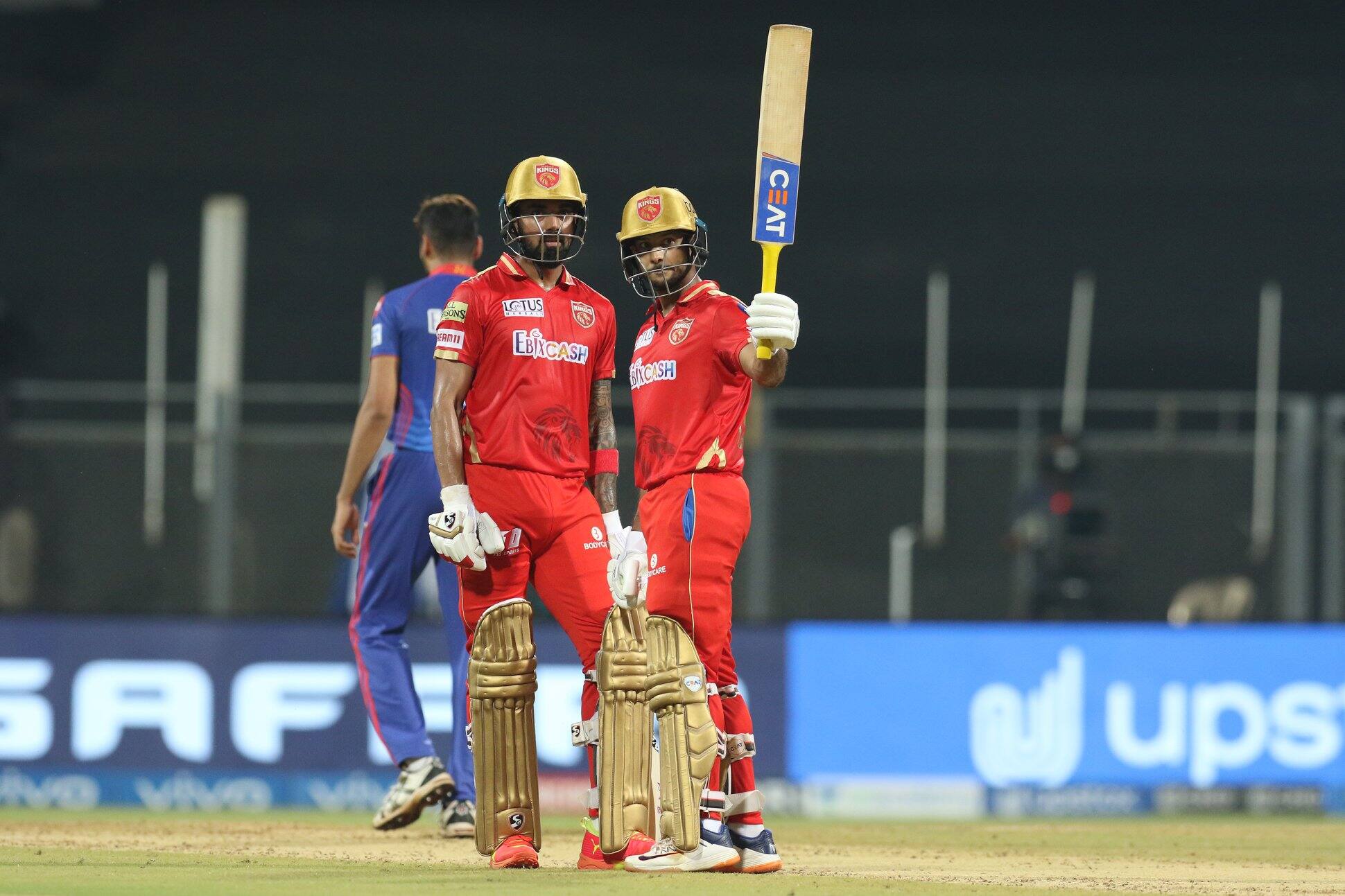 Punjab Kings opener Mayank Agarwal acknowledges the cheers after completing a fifty against Delhi Capital in their IPL 2021 clash. (Photo: IPL)